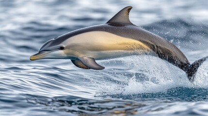 Fototapeta premium Dolphin leaping ocean waves, wildlife, nature, marine background, poster