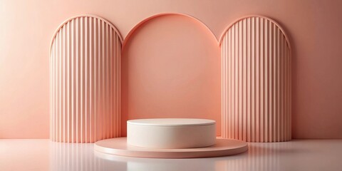 Elegant Peach Studio Backdrop with Cylindrical Display Platform