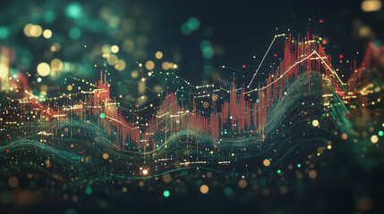 Obraz premium Abstract dark blue background with Colorful charts and graphs with statistics to innovative analyze business potential and forecast future development of companies growth.