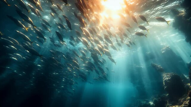 A group of Anchovy in the deep water blue