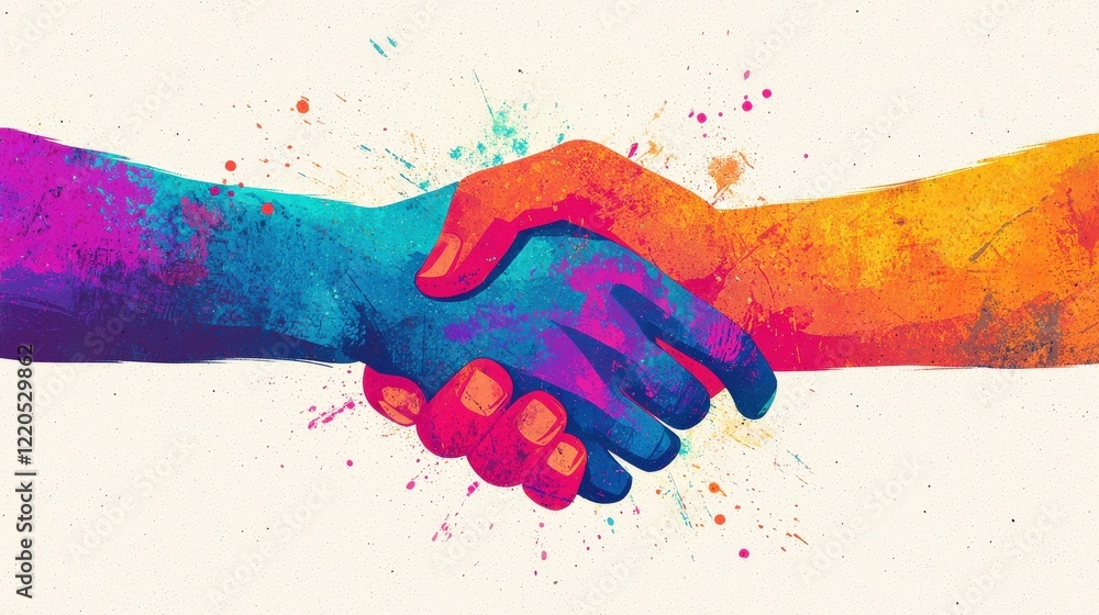 Poster a symbolic image of a handshake forming the word unity.