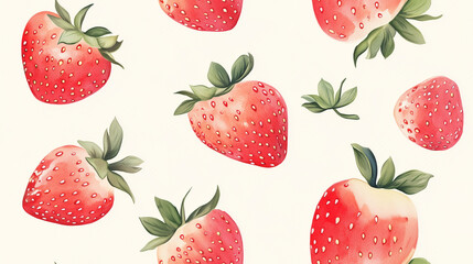 seamless pattern with strawberries pattern in watercolor painting texture background.