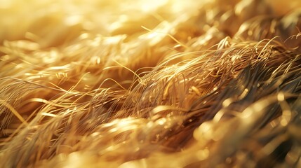 a pile of dry straw in golden hues, with individual strands of hay intricately detailed.