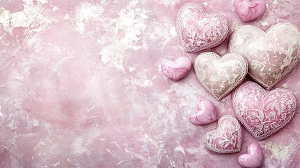 Pink and White Lace Hearts on a Textured Background