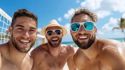 Obraz premium Sun kissed friends enjoying beach day, smiling and having fun together