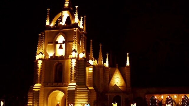 Neo-Gothic Catholic church in Saligao Goa at night during Christmas season to check out the and light and decor in Saligao goa