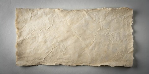 Obraz premium A weathered, crumpled sheet of antique paper with irregular edges rests on a neutral background