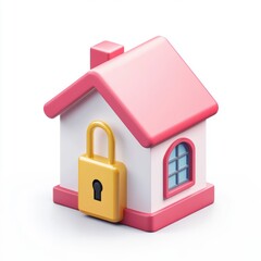 3D Home security icon, house with lock symbol isolated