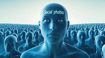 Digital illustration of social phobia concept with crowd. Ideal for social anxiety awareness, mental health education, and therapeutic support