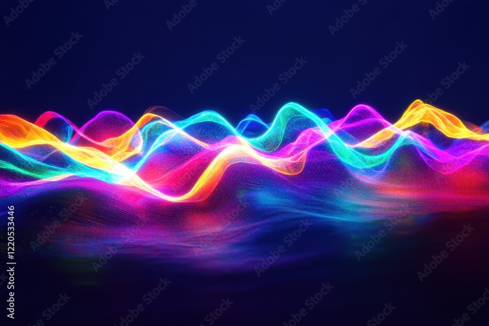 Poster vibrant light waves in colorful patterns create a dynamic visual experience at night