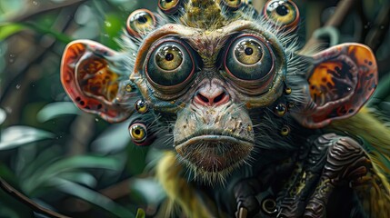 Obraz premium Whimsical Multi-Eyed Monkey: A Surreal Jungle Creation 
