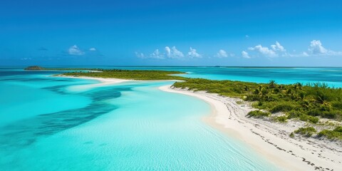 Tropical Paradise Aerial View Crystal Clear Water Lush Island