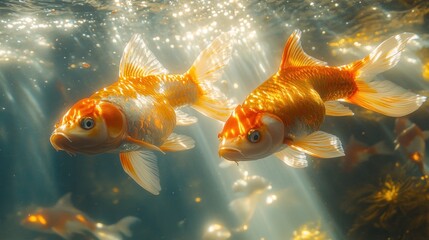 Koi fish swimming pond sunlit water serenity