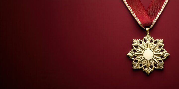 Golden medal ribbon rich red background