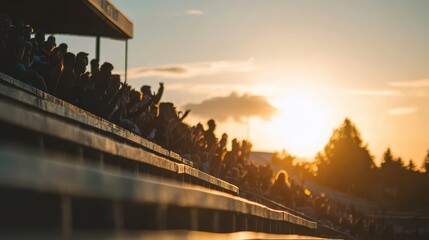Naklejka premium Cheering Crowd at Sunset with Blurred Grandstands