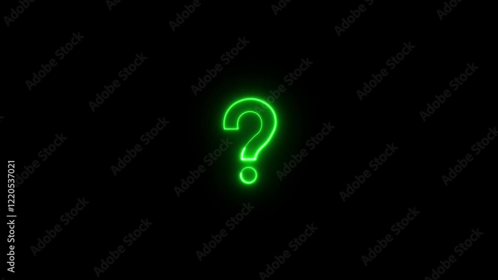 Poster abstract neon question mark sign animation. question mark icon sign symbol isolated on black backgro