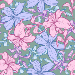 Seamless pattern of Lily flower with combination of girl colors palette.