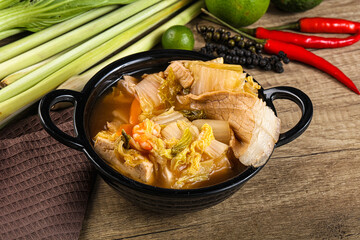 Korean kimchi soup with seafood