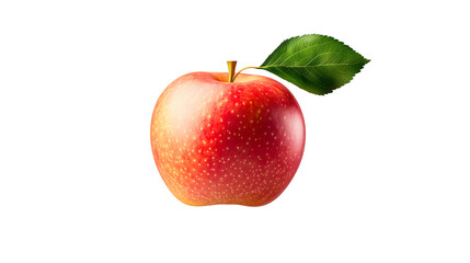 Hyper-Realistic Red Apple Floating Mid-Air with Green Leaf on White Background