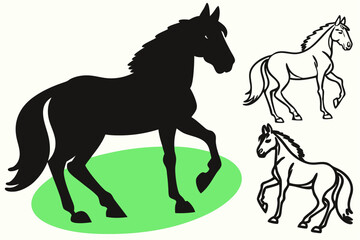 Fototapeta premium Horse Silhouette, Horse Vector Silhouette, Horse cartoon Silhouette , Horse Free Silhouette, Horse Silhouette Vector, Horse, Horse icon, Horse vector,
