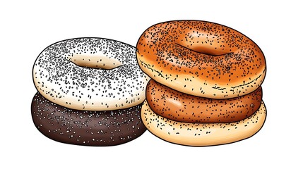 Clean and Simple Drawings of Bagels in Classy Colors with Distinctive Lines and Designs Perfect for Food Illustrations and Kitchen Art