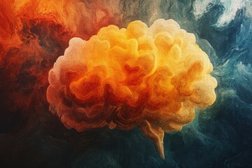 Fototapeta premium Abstract depiction of a brain surrounded by vibrant colors in a surreal landscape