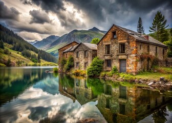 Obraz premium Abandoned Lake Schierbeck, Puigcerda, Catalan Pyrenees: Urban Exploration Photography