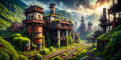 Fototapeta premium Abandoned Mountaintop Industrial Plant: Urban Exploration Photography