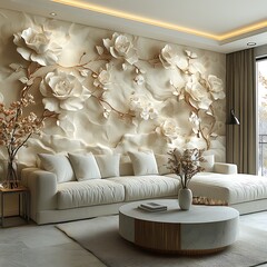 Floral Art Wall Pastel 3D Rose Design