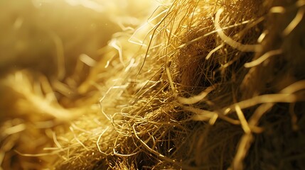 a pile of dry straw in golden hues, with individual strands of hay intricately detailed.