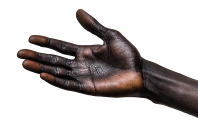 Outstretched hand of African American man, isolated on transparent cutout background