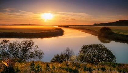 Obraz premium Minimalist Sunrise River Background