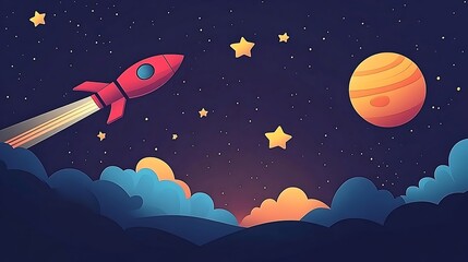 A cartoon style flat illustration of space with sun