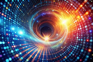 Obraz premium Abstract Binary Code Vortex: Futuristic Technology Background with Lens Flare and Depth of Field