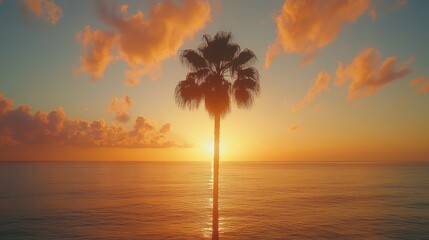 Tropical Sunset Palm Tree Ocean Silhouette