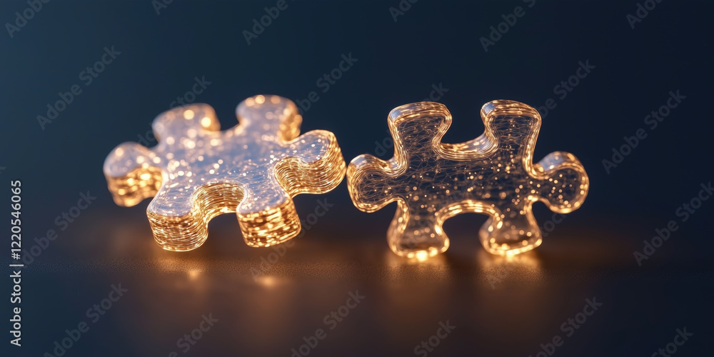 Aufkleber two glowing puzzle pieces merging together, symbolizing connection and unity