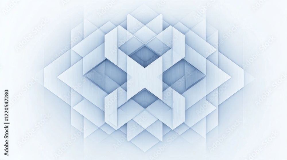 Poster abstract geometric pattern of light blue triangles forming a symmetrical design on a white backgroun