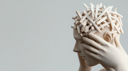 White mannequin head with geometric pattern overlay. Ideal for mental complexity visualization