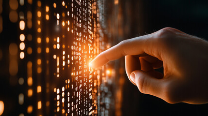 Interacting with a Glowing Digital Matrix A Futuristic Technological Exploration