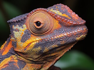 Colorful Chameleon Perched on a Branch Amidst Lush Foliage in a Tropical Rainforest During the Daytime