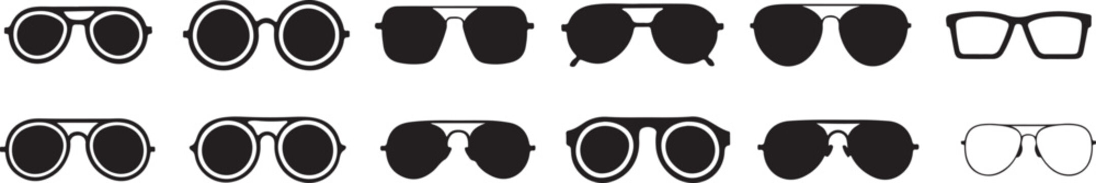 Collection of Stylish Sunglasses in Different Silhouettes and Designs. vector illustration