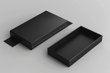 Obraz premium A sleek, modern black product box template displayed in a realistic 3D mockup