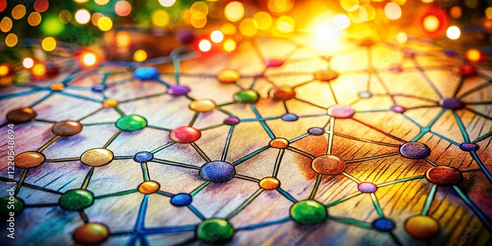 Poster abstract bokeh education sketch: complex learning pathways, blurred background