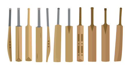 Cricket Bats Illustration Clip Art Isolated Vector Big Collection, Sport Cricket Bat Equipment Colorful Icon on White Background