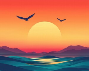 A symbolic sunrise over a landscape of unity and fairness.