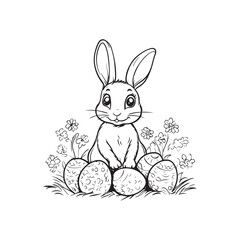 Easter Bunny in a Nest of Eggs