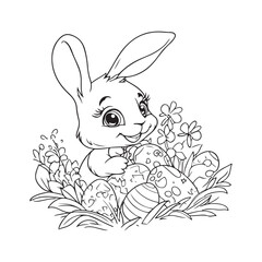 Easter Bunny in a Nest of Eggs