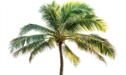 Tropical Coconut Palm Tree Overlooking Turquoise Ocean on a Sunny Day, Isolated on White Background, Perfect for Tropical Travel and Summer Vacation Concepts, Generative AI