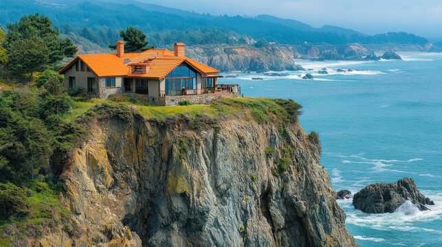 Oceanfront cliffside house, coastal view, luxury real estate