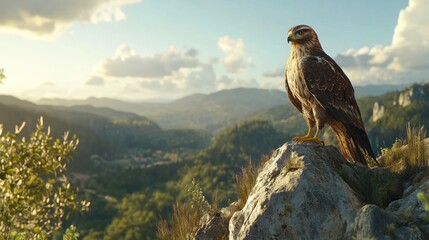 Majestic Eagle Perched Atop Mountainous Landscape